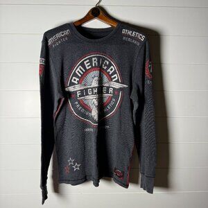 Affliction American Fighter Shirt Mens L Dark Gray Eagle Thermal Long Sleeve